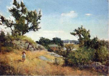  Met Pintura - Una vista del paisaje del pueblo Willard Leroy Metcalf
